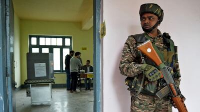 An Indian soldier in Srinagar. Violence was reported in some parts of the country during the fourth stage of the election. Reuters