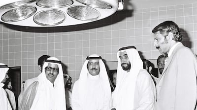 1978: Sheikh Zayed admiring the equipment at a new hospital in Abu Dhabi. Courtesy Al Ittihad