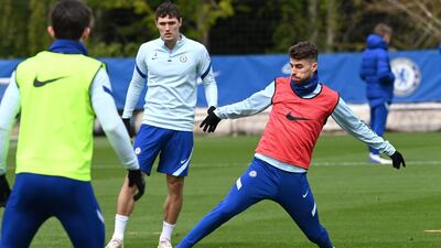 Jorginho of Chelsea during a training session at Chelsea Training Ground in Cobham, England. Getty Images