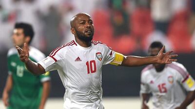 Ismail Matar celebrates scoring the UAE's second goal against Iraq. Tom Dulat / Getty Images