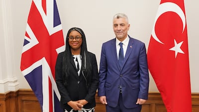 Business Secretary Kemi Badenoch and Turkey's Trade Minister Omer Bolat at the start of talks on an upgraded UK-Turkey free trade agreement, in the Old Admiralty Building, London. Jordan Pettitt/PA Wire