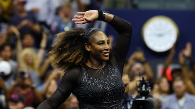 Serena Williams celebrates winning her first-round match against Montenegro's Danka Kovinic at her final US Open on Monday. Reuters