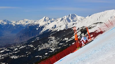 Michelle Gisin of Switzerland in action during the Alpine Ski World Cup women's downhill training on Thursday, February 20, in Crans Montana Switzerland. Getty