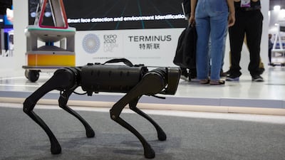 A four-legged robot at the Terminus stand on the second day of Gitex.