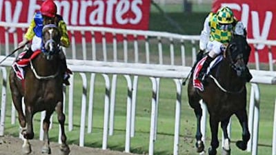 Murawih, with the jockey Daragh O'Donohoe, on his way to victory at Nad Al Sheba earlier this month.