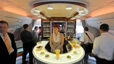 The first class section on board an Emirates Airbus A380. AP Photo