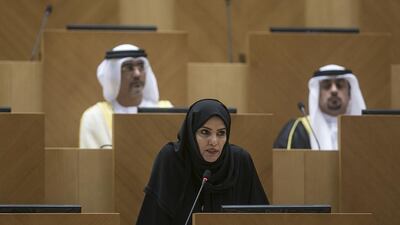 Naama Al Sharhan of RAK speaking at a previous meeting of the FNC. Mona Al Marzooqi / The National