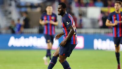 Barcelona midfielder Franck Kessie passes the ball during the first half of a preseason friendly against Inter Miami. Getty