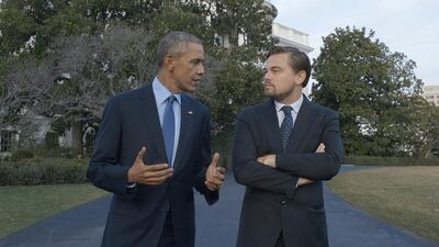 Leonardo DiCaprio interviews US President Barack Obama for Before the Flood. Courtesy: National Geographic