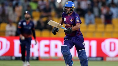 Gladiators' Asif Khan bats during the final between the Deccan Gladiators and the Maratha Arabians in the Abu Dhabi T10 in 2019. Chris Whiteoak / The National