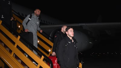 Davide Calabria of AC Milan lands at Jeddah King Abdulaziz International Airport, Saudi Arabia, on Sunday before the Italian Supercup final against Juventus on Wednesday. Getty Images