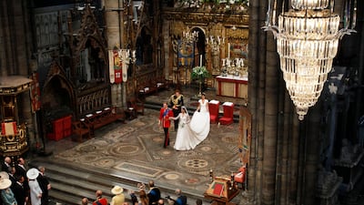 Prince William with his bride Kate Middleton during their wedding ceremony at Westminster Abbey in 2011