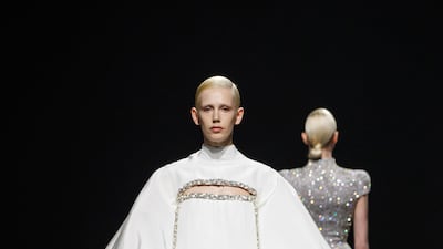 A stiff A-line mini dress with exaggerated sleeves at Ashi Studio. Photo: Ashi Studio