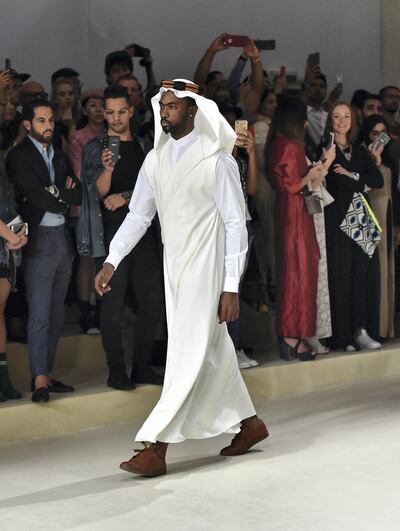 A model showcases a design by MINI Fashion Beyond Native Presents Dress Addict, Wael, Zaid Farouki at Fashion Forward. Cedric Ribeiro / Getty Images for FFWD