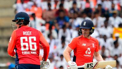 England captain Eoin Morgan and Test counterpart Joe Root were at the crease when rain arrived in the fourth ODI against Sri Lanka. AFP
