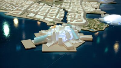 A model of the Guggenheim Abu Dhabi at Cityscape. Adam Bouyamourn / The National