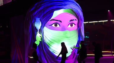 People roll up for the MDLBEAST Soundstorm music festival in Banban, on the outskirts of Riyadh, Saudi Arabia. AFP