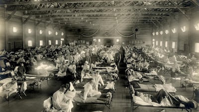 Soldiers are quarantined while recovering from the Spanish flu at Camp Funston, Kansas, US in 1918. Reuters