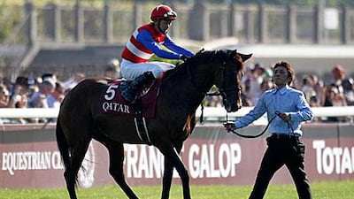 Hitoshi, a Japanese racegoer, was rooting for jockey Masayoshi Ebina and Nakayama Festa in the Prix de l’Arc de Triomphe yesterday.