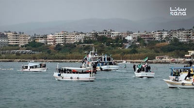 A boat parade in Banyas marking a year since the rebel offensive that ended Assad rule. Photo: Sana