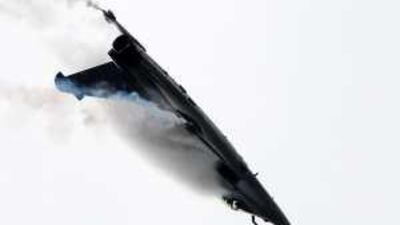 A Dassault Rafale fighter jet performs during the 48th Paris Air Show.