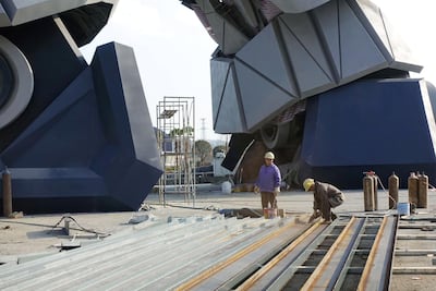 The feet of a giant robot at the Oriental Science Fiction Valley theme park. Joseph Campbell/Reuters