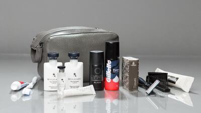 First class Bulgari amenity kits for men. Courtesy Emirates