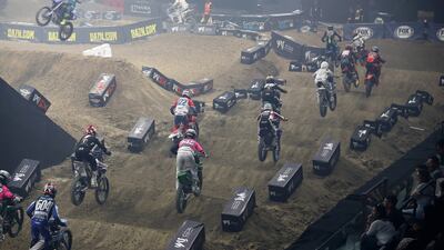 Riders taking part in the World Supercross Championship in Abu Dhabi.