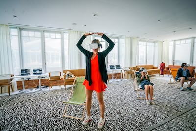 A guest experiences VR immersion at the Orbite Astronaut Orientation course. Magali Maricot/Orbite