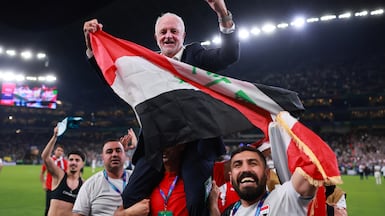 Iraq coach Graham Arnold after securing qualification for the 2026 World Cup. Getty Images