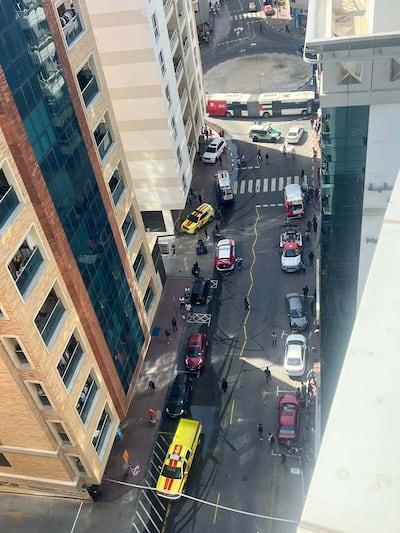 Dubai Civil Defence teams were called to the scene on Sunday morning. Photo: Roberto Fortuno