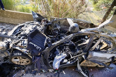A destroyed vehicle hit by an Israeli strike that was carrying Hezbollah's Al Manar TV correspondent Ali Shoeib, Beirut-based Al Mayadeen TV reporter Fatima Ftouni, and her brother, video journalist Mohammed Ftouni, in the town of Jezzine in southern Lebanon. EPA