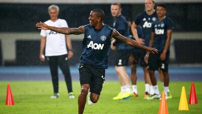 Manchester United’s Ashley Young (C) attends his team’s training session at the Olympic Sports Center in Beijing, China, 24 July 2016. How Hwee Young / EPA
