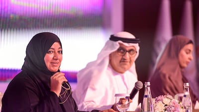 Dr Omniyat Al Hajeri, vice chairwoman of FBMA board of directors speaks at the announcement of the Fatima bint Mubarak Women's Sports Awards at the Emirates Palace, Abu Dhabi.