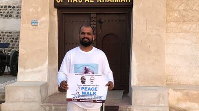 The Gandhi follower has covered close to 200km through Ras Al Khaimah, Ajman, Sharjah, Dubai, Abu Dhabi
