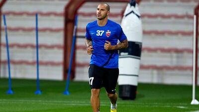 Al Ahli midfielder Ricardo Quaresma trains at the Rashid Stadium.