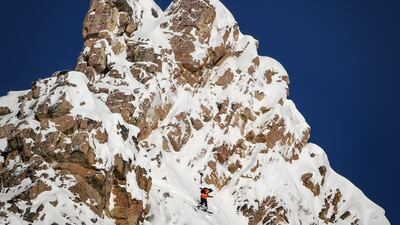 Cody Bramwell of Sweden competing during the men's snowboard event on Stage 2 of the Freeride World Tour skiing and snowboarding competition in Kicking Horse Mountain Resort in British Columbia, Canada. AFP