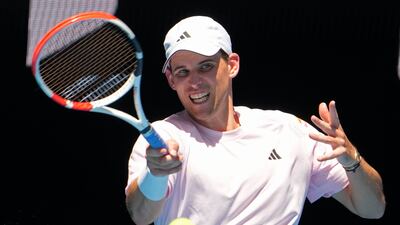 Dominic Thiem of Austria plays a forehand return to Andrey Rublev of Russia during their first round match at the Australian Open. AP Photo