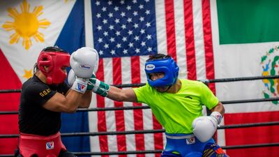 Manny Pacquiao takes part in a sparring session at Wild Card Boxing in Los Angeles. AFP
