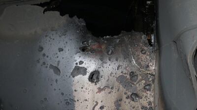 View of internal hull penetration and blast damage sustained from a limpet mine attack.