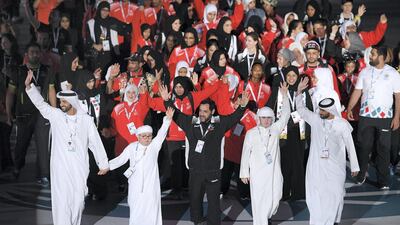 Team United Arab Emirates at the opening ceremony of the Special Olympics IX Mena Games at Abu Dhabi National Exhibition Centre on March 17. Markus Ulmer for Limex Images / Mena GAMES