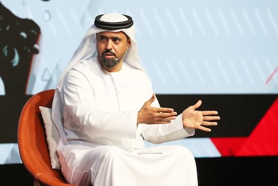 Col Saeed Al Hajri, director of the Cybercrime Combatting Department, speaks at the Al Ameen Forum in Dubai. Pawan Singh / The National