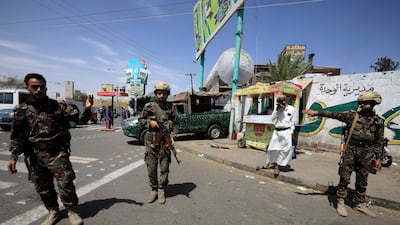 Houthi forces on patrol in Sanaa, the capital of Yemen, on May 31, 2024. The group claimed responsibility for a missile attack on the US Navy's aircraft carrier USS Dwight D Eisenhower in the Red Sea. EPA