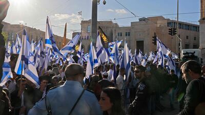 Israeli police block right-wing activists during a march in Jerusalem organised by nationalist parties. AFP