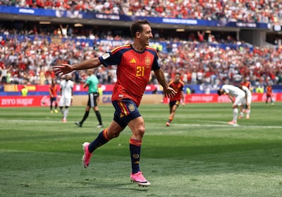 Mikel Oyarzabal of Spain celebrates after scoring his team’s third goal. AFP