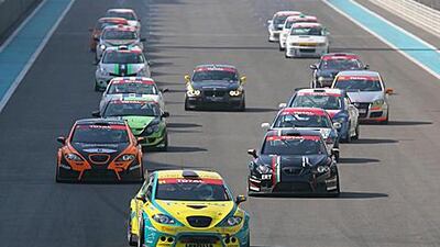 The start of the UAE Touring Car Championship at the Yas Marina Circuit yesterday.