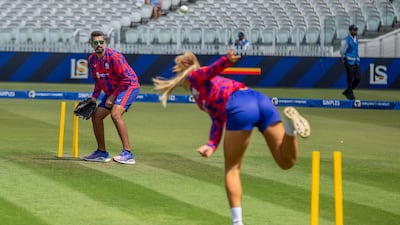 Southern Brave's Sarah Glenn bowls to Ahmed Raza at Lord's.