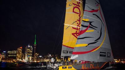 Abu Dhabi Ocean Racing's Azzam shown as it arrived in Auckland at the end of Leg 4 on February 28. Photo Courtesy / Volvo Ocean Race