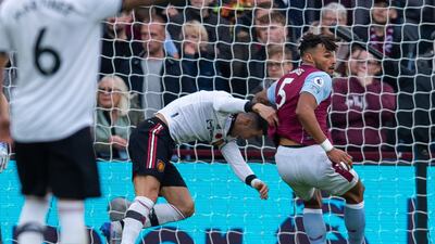 Ronaldo clashes with Aston Villa's Tyrone Mings . EPA