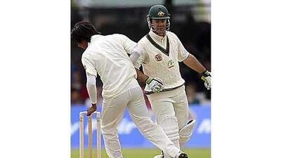 Ponting also elbowed Aamer on his way out and then cried foul to the umpire after it resulted in a verbal exchange.